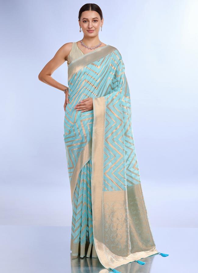 Sky Blue Organza Jacquard Work Saree